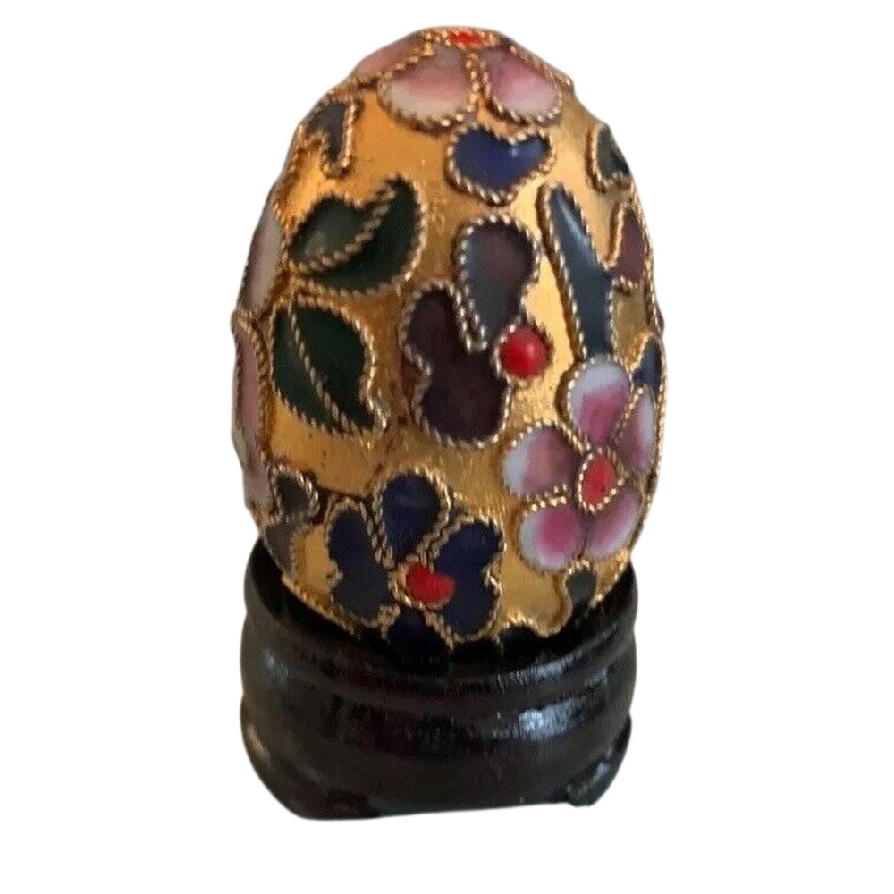 Vintage Minature Decorative Goldtone Egg Floral‎ with Stand 1.5" 1:12 Scale